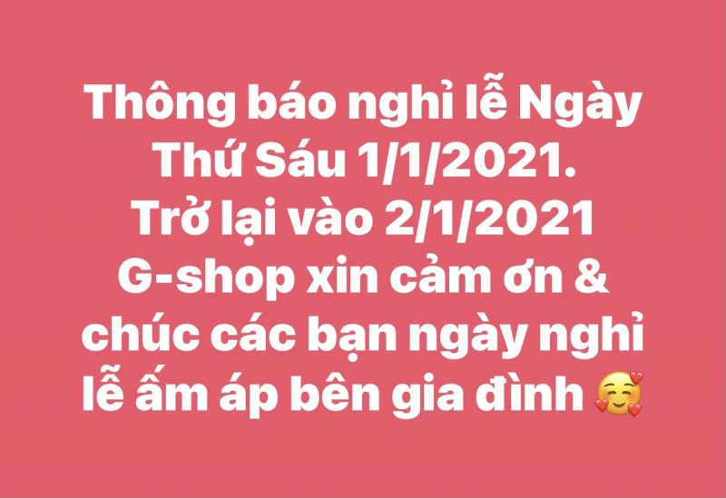 Thông báo nghỉ lễ Ngày Thứ Sáu 1/1/2021.