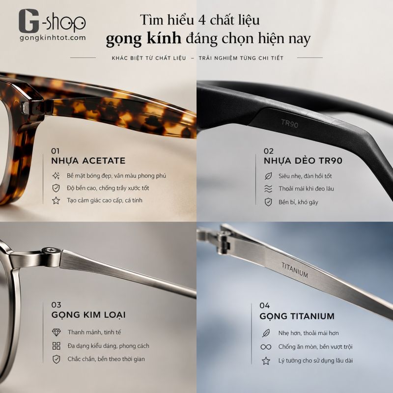 👓 Cùng G-shop tìm hiểu 4 chất liệu gọng kính đáng chọn nhất hiện nay nhé!