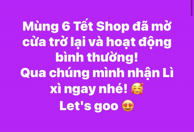Mùng 6 Tết Shop đã mở cửa trở lại và hoạt động bình thường!